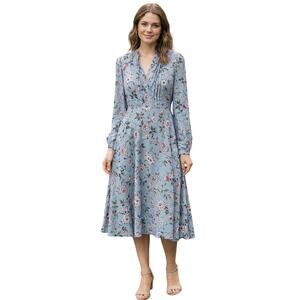Nanette Lepore Floral Midi Dress Size 10 Blue Long Sleeve Romantic Cottagecore